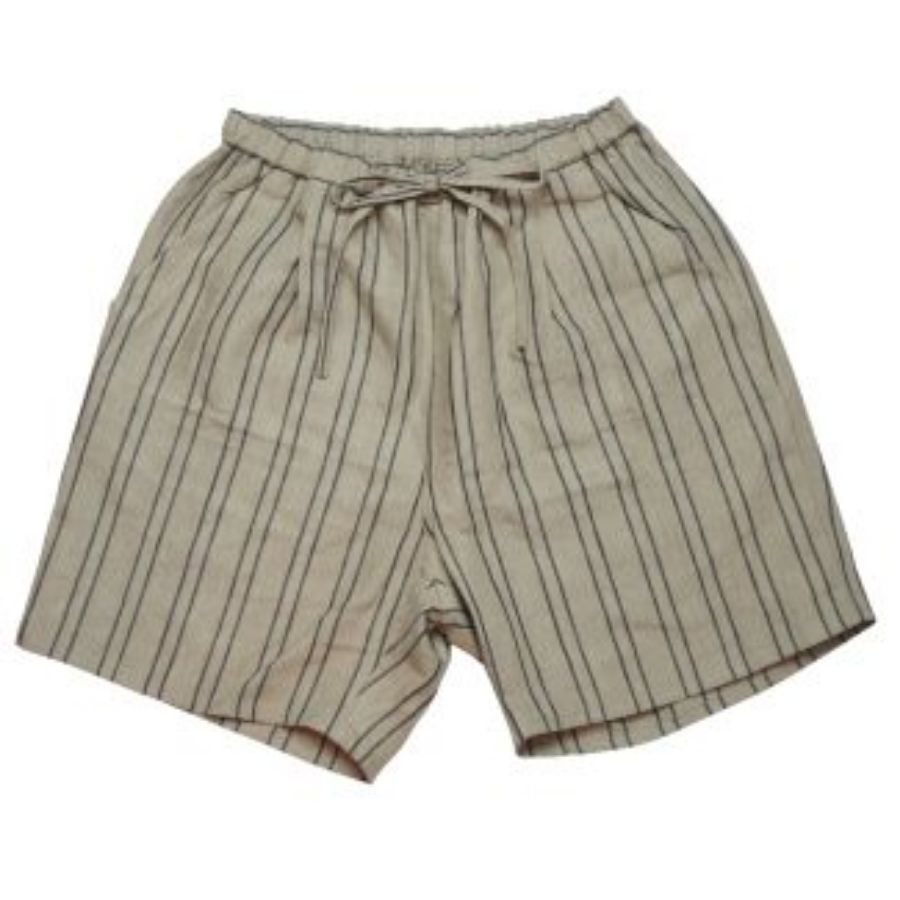 WAX(ワックス) / イージーショーツ リネン素材 / LINEN STRIPE WIDE EASY SHORTS - KHAKI / WX-0142 / THM メンズ