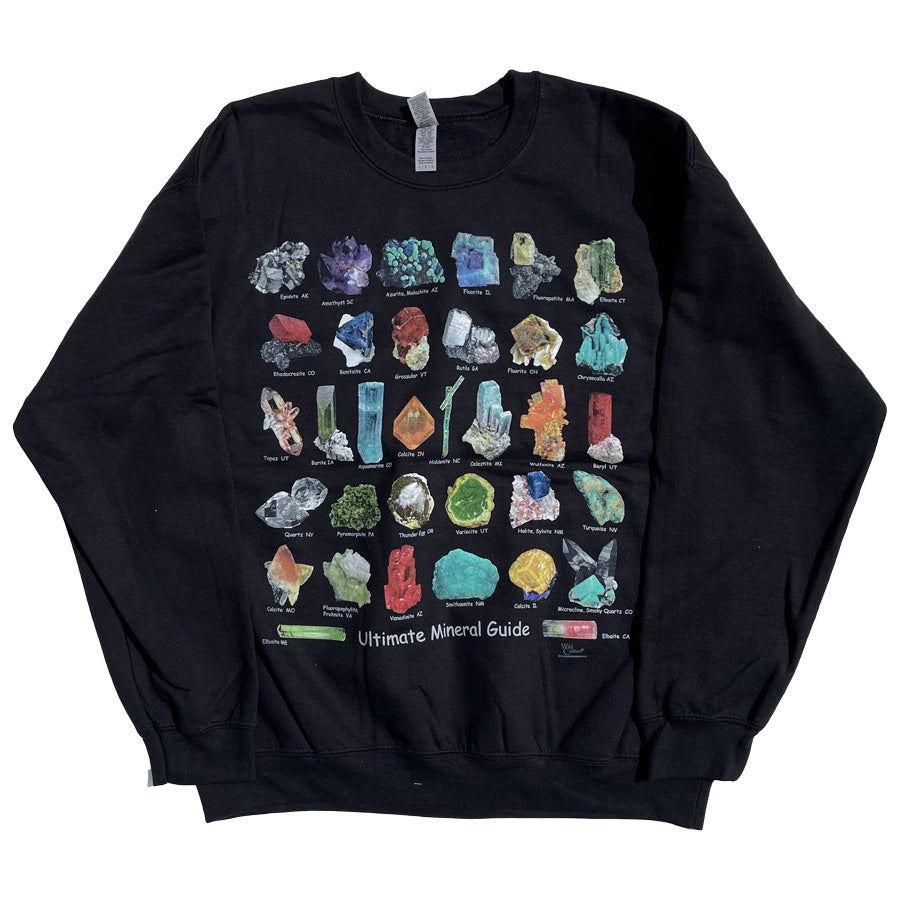 ATLAS SCREEN PRINTING / 鉱物 スウェット クルーネック 裏起毛 / CR/NK SWEAT SHIRT "ULTIMATE MINERAL GUIDE" - BLACK / メンズ