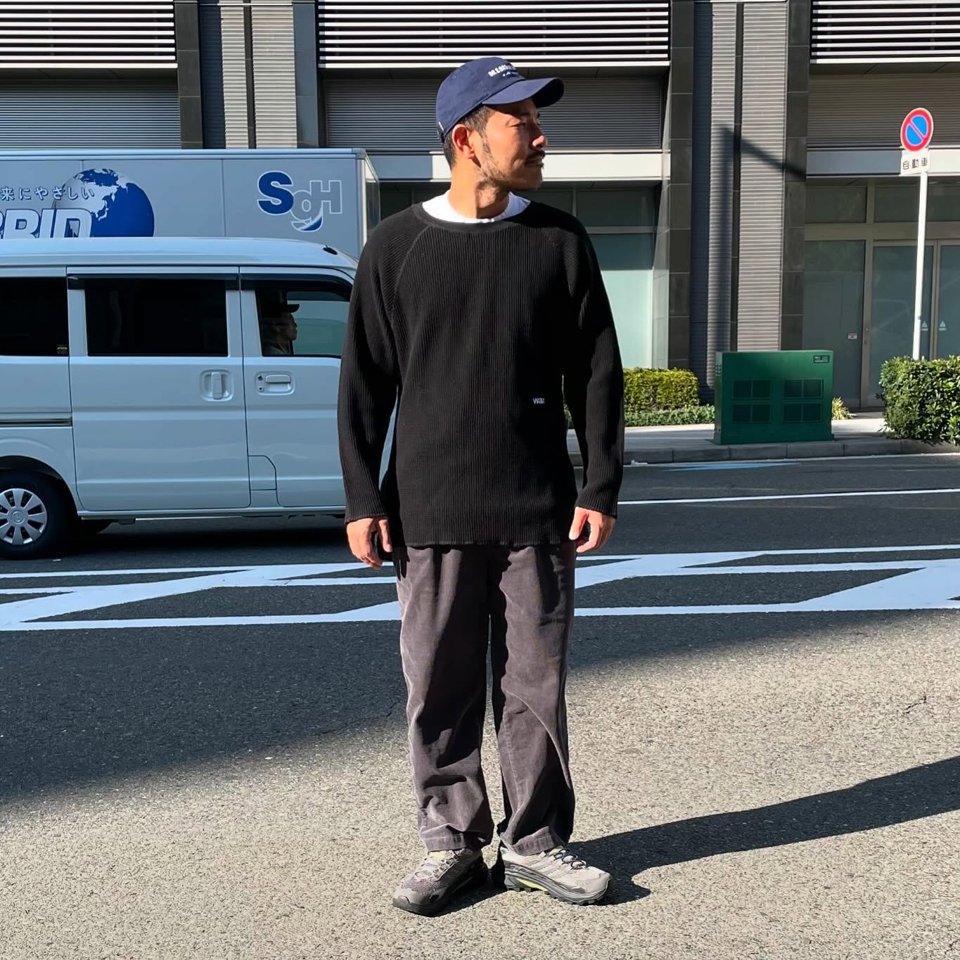 WAX(ワックス) / 厚手サーマル ロンT 長袖Tシャツ / Loose fit thermal - BLACK / WX-0405 / メンズ THM 日本製