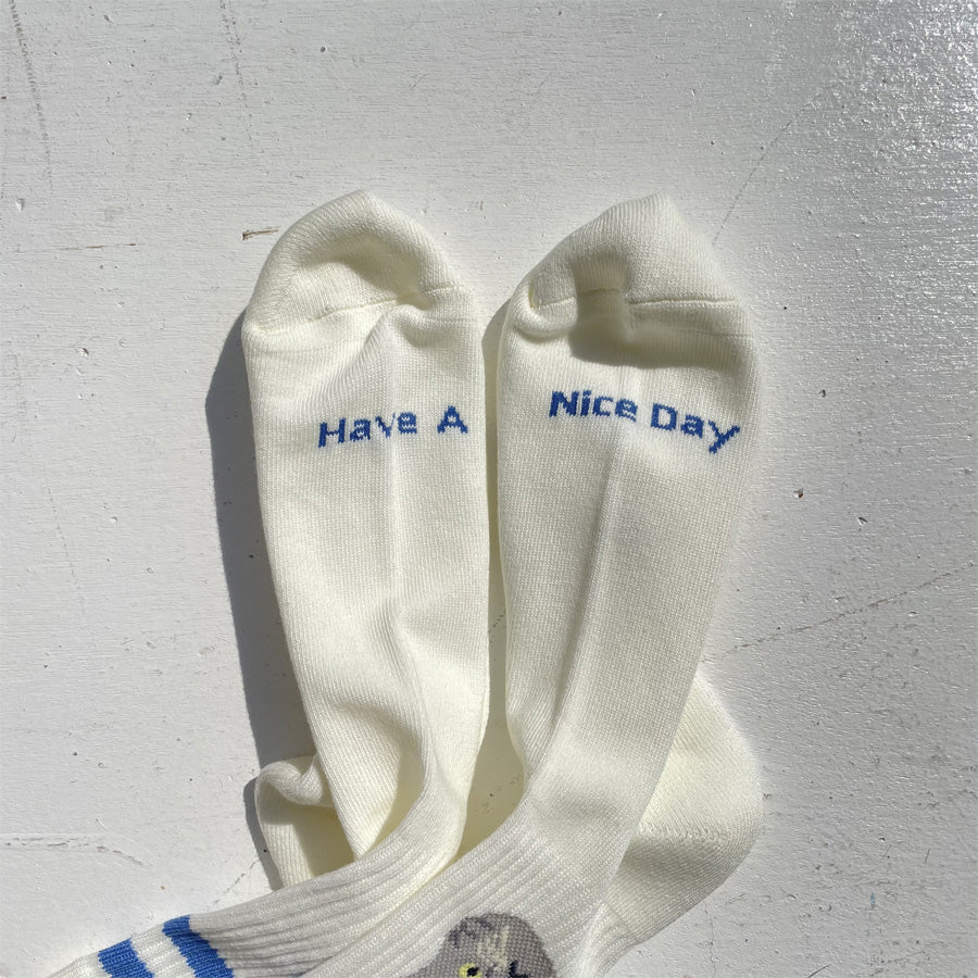 ROSTER SOX(ロスターソックス) / 靴下 クルーソックス / CAT - BLUE / RS-490 / メンズ レディース 猫 ネコ ラインソックス
