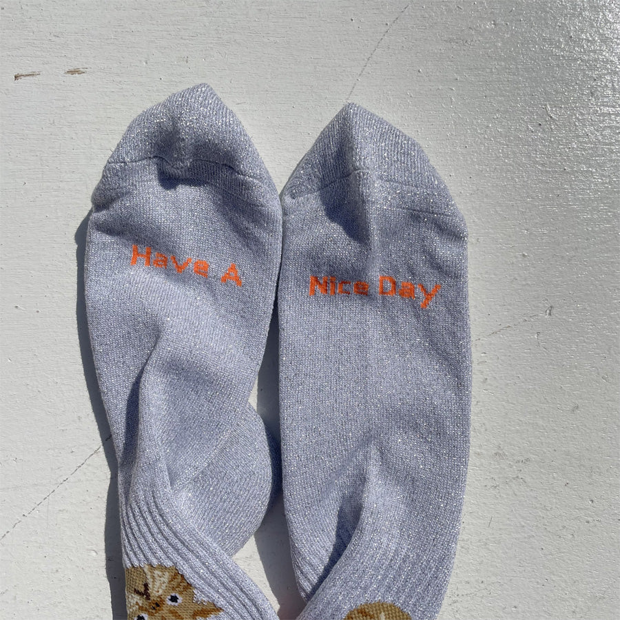 ROSTER SOX(ロスターソックス) / ラメ入り 靴下 クルーソックス / CAT - ORANGE / RS-490 / メンズ レディース 猫 ネコ ラインソックス