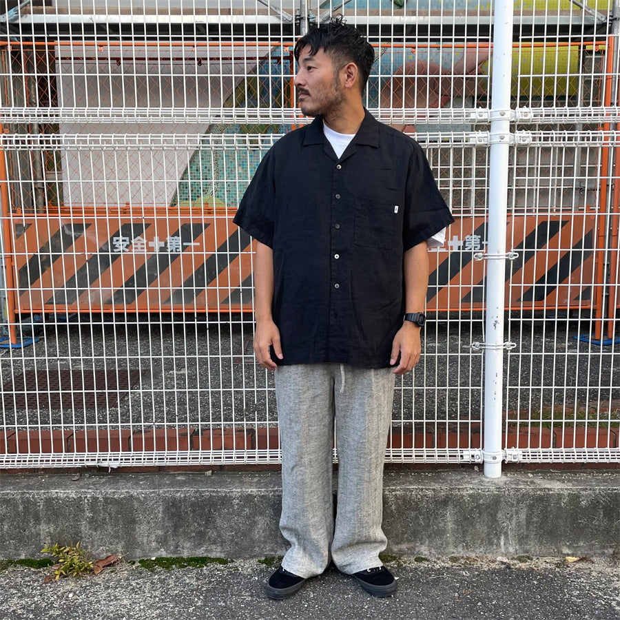 WAX(ワックス) / 半袖 リネンシャツ / LINEN SHIRTS - BLACK / WX-0504 / メンズ THM 日本製