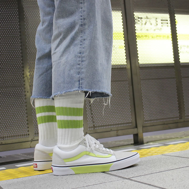 PACIFIC STANDARD TIME x ALL GOOD STORE / ラインソックス 靴下 / VALLEY TOWN - SUBWAY LINE COTTON SOCK - NAGAHORI GREEN / PST