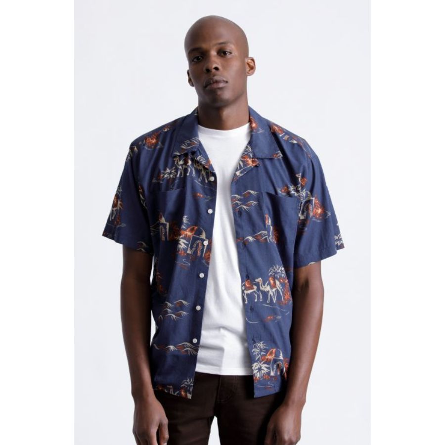 BRIXTON ( ブリクストン ) / 半袖 シャツ / CRUZE SS WOVEN - WASHED NAVY x GINGER / 01118-WANGN / メンズ
