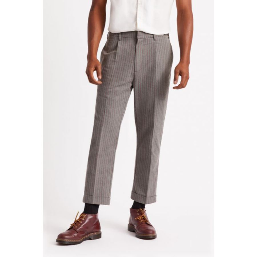 BRIXTON ブリクストン / トラウザーパンツ / RELAXED FIT / REGENT RESERVE TROUSEE - HEATHER GREY x DARK BRICK STRIPE 04217