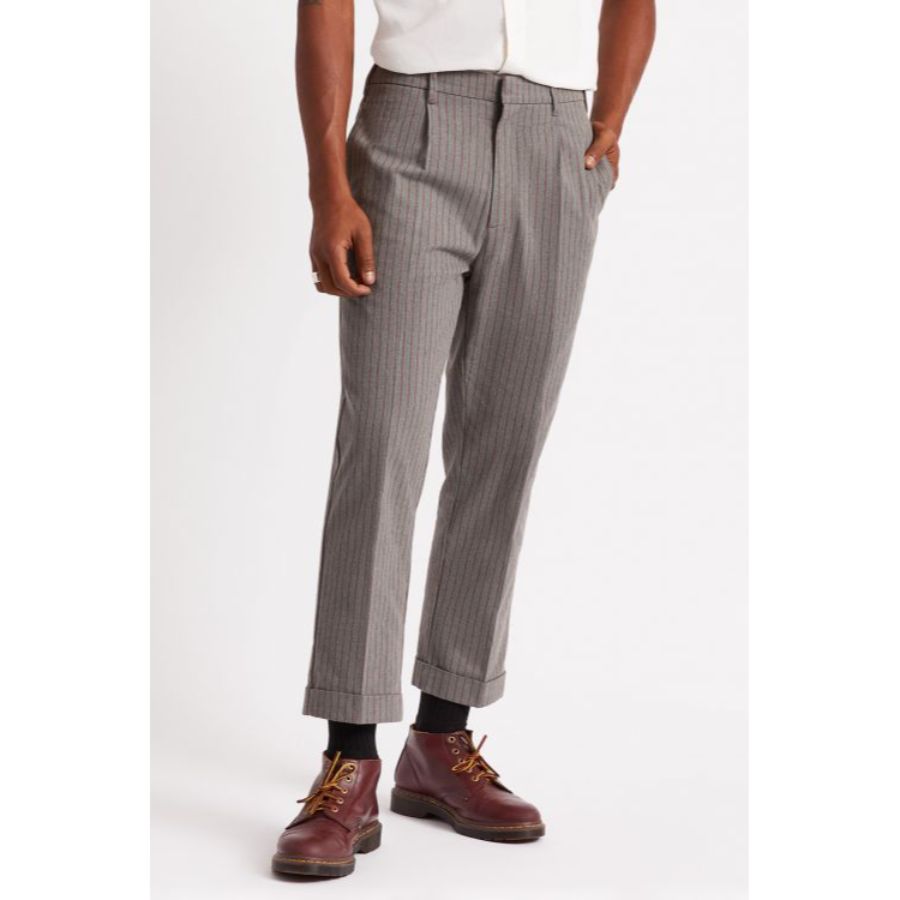 BRIXTON ブリクストン / トラウザーパンツ / RELAXED FIT / REGENT RESERVE TROUSEE - HEATHER GREY x DARK BRICK STRIPE 04217