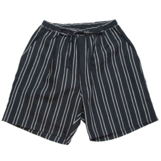 WAX(ワックス)  / イージーショーツ リネン素材 / LINEN STRIPE WIDE EASY SHORTS - BLACK / WX-0142 / THM メンズ