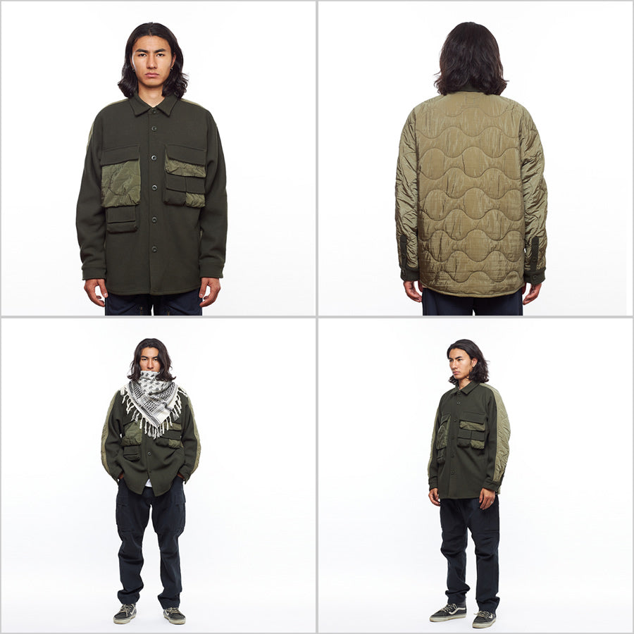 LIBERAIDERS(リベレイダース) / ウール x 中綿キルティング ジャケット / QUILTED UTILITY SHIRT - OLIVE / 721012103 / メンズ
