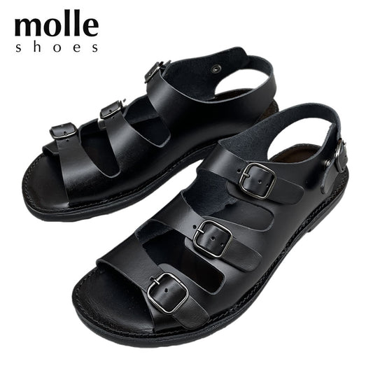 MOLLE SHOES (モールシューズ) / 日本製 レザーサンダル / TRIPLE BELT SANDAL - BLACK / MLS210301-5 / メンズ
