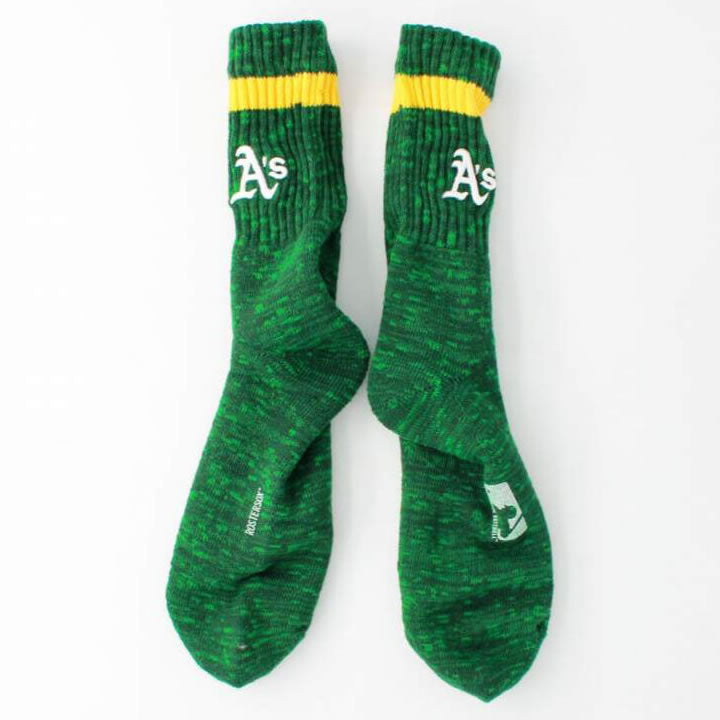 ROSTER SOX(ロスターソックス) x MLB / 靴下 クルーソックス / 3D MLB SOCKS - GREEN / MLB-106-OAK / メンズ