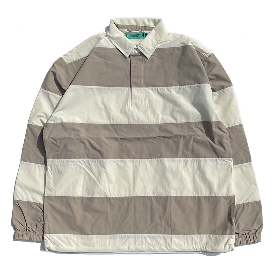 COMMON EDUCATION (コモンエデュケーション) / 速乾ナイロン ラガーシャツ / RUGGER SHIRT - OFF WHITE  x SAND / 30087 / メンズ