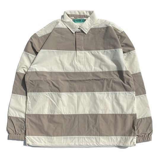 COMMON EDUCATION (コモンエデュケーション) / 速乾ナイロン ラガーシャツ / RUGGER SHIRT - OFF WHITE  x SAND / 30087 / メンズ