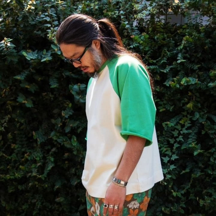 NASNGWAM (ナスングワム) / 半袖 厚手ラグランTシャツ / YEARS CUTSEW TEE - GREEN / C314906 メンズ 日本製