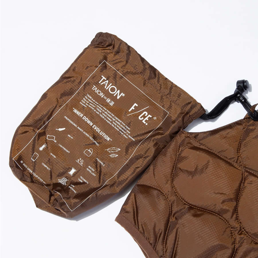 TAION BY F/CE. PACKABLE DOWN VEST - BROWN/ FSP09232U0002 / タイオン バイ エフシーイー パッカブルインナーダウンベスト