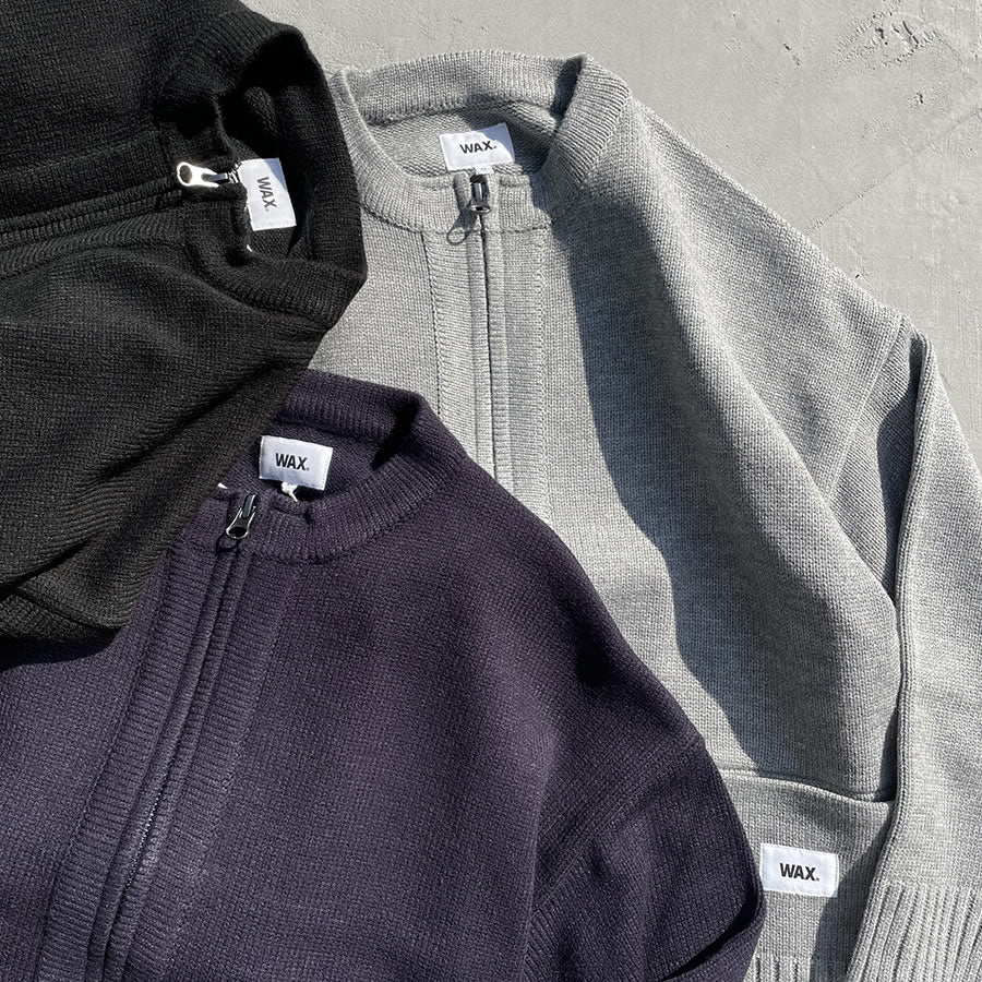 WAX(ワックス) / ジップ カーディガン クルーネック / ZIP UP CREW NECK CARDIGAN - NAVY / WX-0300 / メンズ THM
