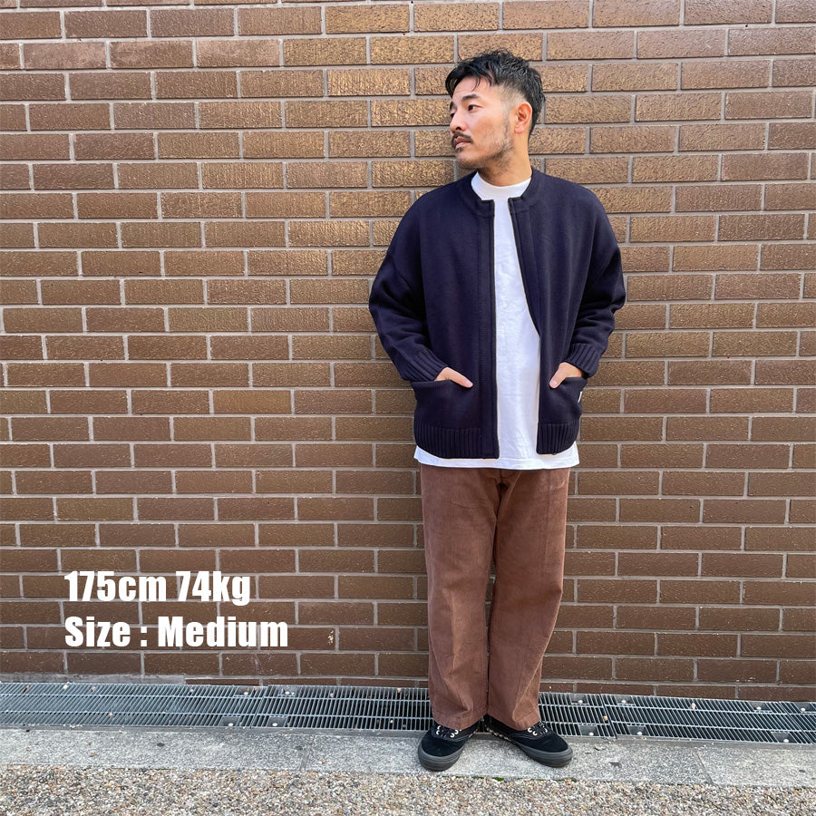 WAX(ワックス) / ジップ カーディガン クルーネック / ZIP UP CREW NECK CARDIGAN - NAVY / WX-0300 / メンズ THM