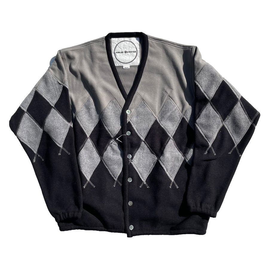 BURLAP OUTFITTER(バーラップアウトフィッター) / フリースカーディガン / ARGYLE FLEECE CARDIGAN - GREY BLACK / BO030074 / メンズ