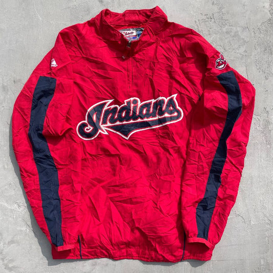 [USED] CLEVELAND INDIANS HALF ZIP STRETCH JAKCET - M / MLB ハーフジップジャケット インディアンス