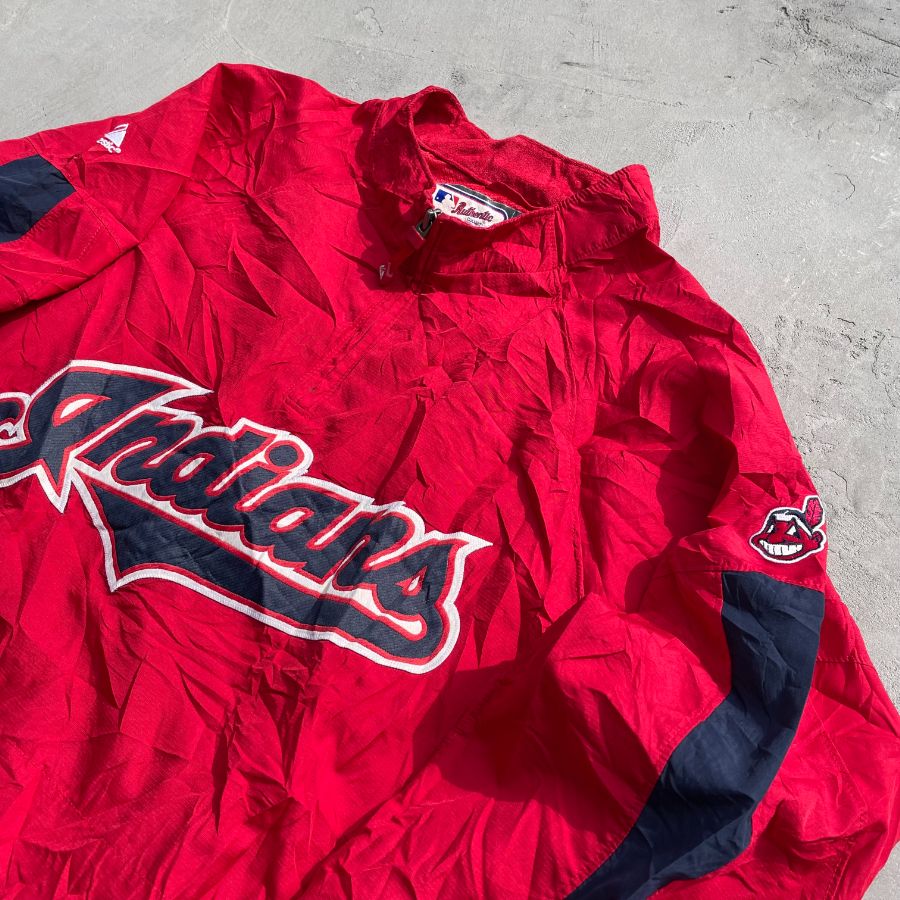 [USED] CLEVELAND INDIANS HALF ZIP STRETCH JAKCET - M / MLB ハーフジップジャケット インディアンス