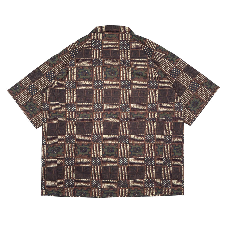 BURLAP OUTFITTER(バーラップアウトフィッター) / オープンカラーシャツ / S/S CAMP SHIRT PRINTED - BATIK BROWN / BO040047 / メンズ