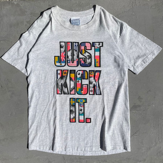[90S USED]  JUST KICK IT / シングルステッチ 半袖Tシャツ /  ASH - XL / CYRK SPORT アメリカ製 サッカー