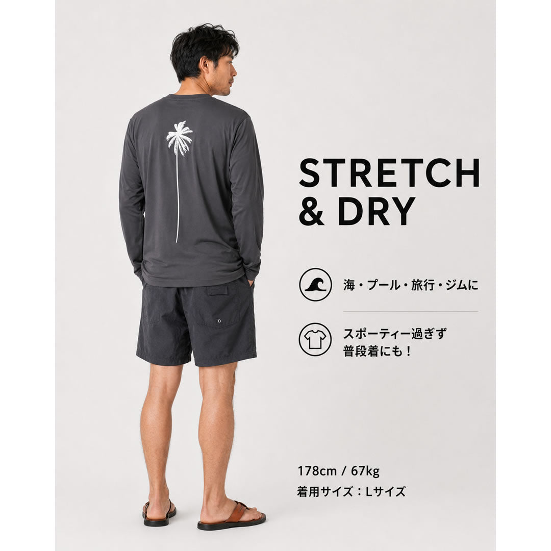 PACIFIC STANDARD TIME  / 長袖ドライTシャツ ロンT / ALWAYS DRY PALM TREE LS TEE - CHARCOAL
