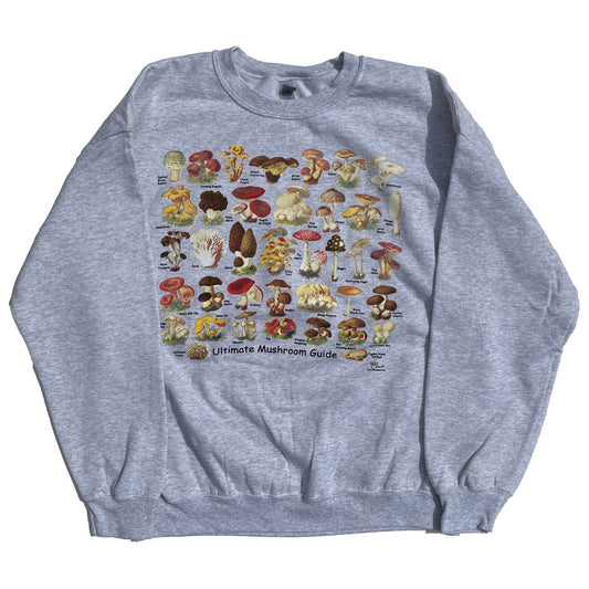ATLAS SCREEN PRINTING/ きのこ スウェット クルーネック 裏起毛/ CR/NK SWEAT SHIRT "ULTIMATE MUSHROOM GUIDE" - ASH / メンズ
