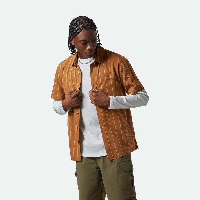 BRIXTON ( ブリクストン ) / 半袖 シャツ / CRU STRIPE S/S WVN - WASHED COPPER/BURNT RED/SUNSET / 01445-WCBRS