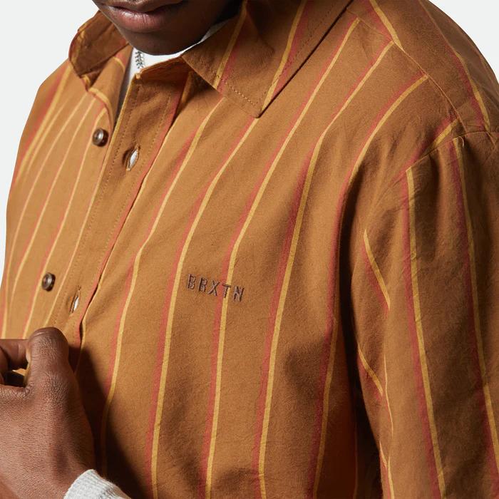 BRIXTON ( ブリクストン ) / 半袖 シャツ / CRU STRIPE S/S WVN - WASHED COPPER/BURNT RED/SUNSET / 01445-WCBRS