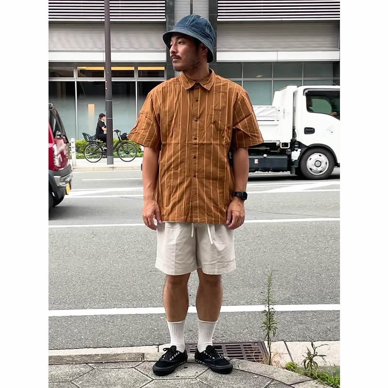 BRIXTON ( ブリクストン ) / 半袖 シャツ / CRU STRIPE S/S WVN - WASHED COPPER/BURNT RED/SUNSET / 01445-WCBRS