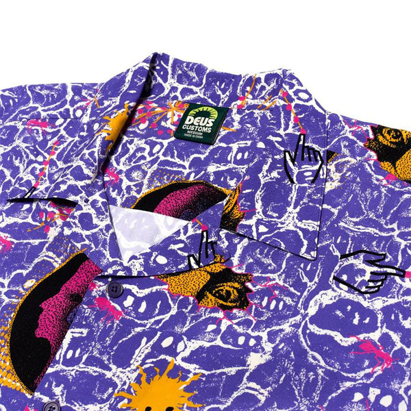 DEUS EX MACHINA ( デウスエクスマキナ ) / 半袖 オープンカラーシャツ / FUTURE HISTORY SHIRT - VIOLET / DMP255049