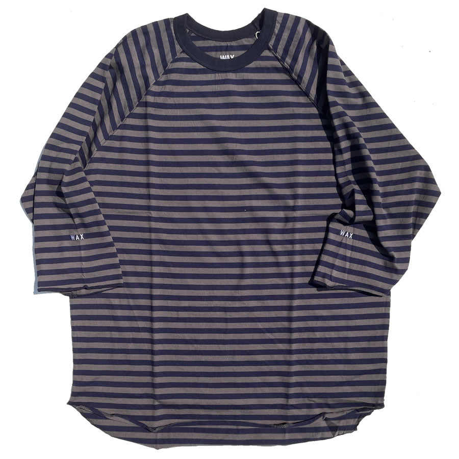 WAX(ワックス) / 七分袖Tシャツ / STRIPE 3/4 SLEEVE CUT SAW - KHAKI / WX-0434 / メンズ THM 日本製