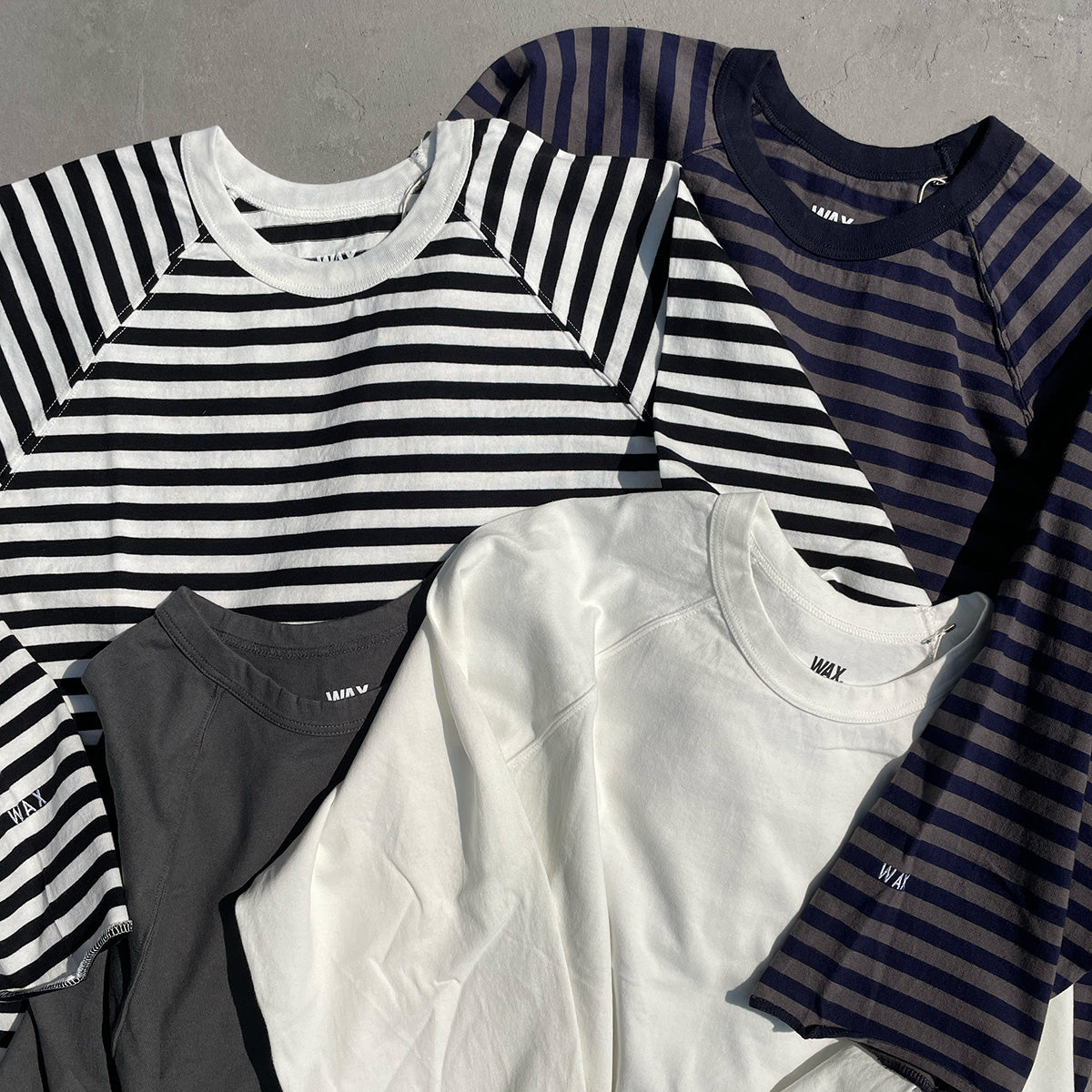 WAX(ワックス) / 七分袖Tシャツ / STRIPE 3/4 SLEEVE CUT SAW - KHAKI / WX-0434 / メンズ THM 日本製