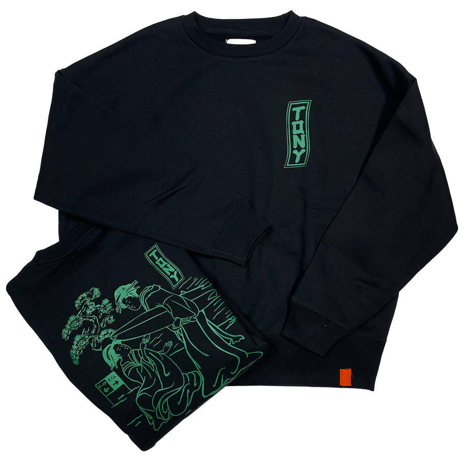 Tony Taizsun(トニー タイズサン) / 裏起毛 クルーネック スウェットトレーナー  / UKIYOE SURFER SWEAT - BLACK / 25FW-019 / メンズ