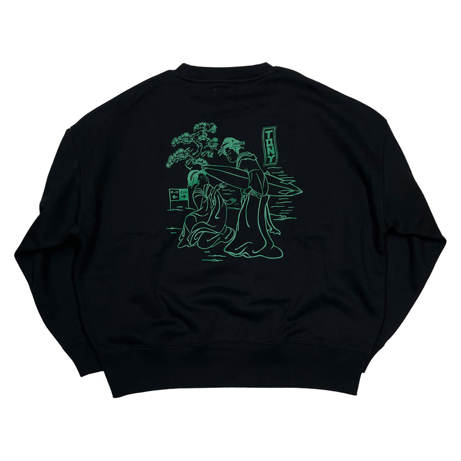 Tony Taizsun(トニー タイズサン) / 裏起毛 クルーネック スウェットトレーナー  / UKIYOE SURFER SWEAT - BLACK / 25FW-019 / メンズ