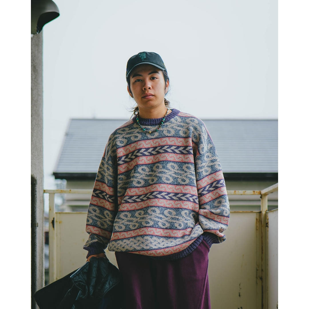 NASNGWAM (ナスングワム) / ケルティックニット /  BRAID KNIT - PURPLE / K0770203 / メンズ 総柄セーター