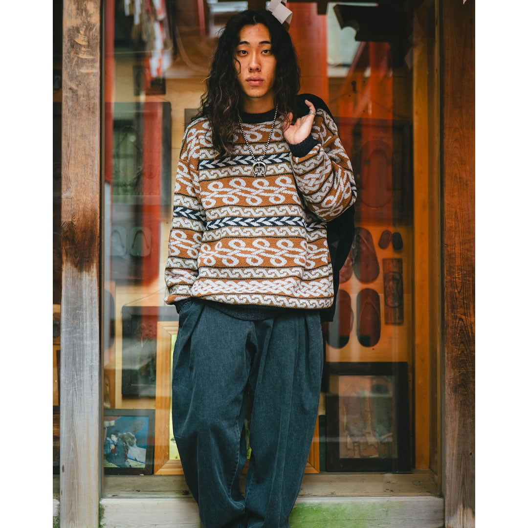 NASNGWAM (ナスングワム) / ケルティックニット /  BRAID KNIT - BROWN / K0770203 / メンズ 総柄セーター