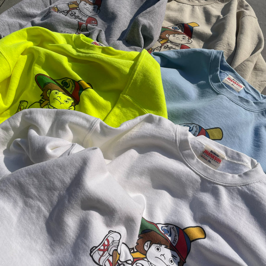 JHANKSON ジャンクソン / 別注生産 /  裏起毛 スウェットクルーネック トレーナー / BUFFA-KUN SWEAT CREW - GREY / バッファ君 近鉄バファローズ