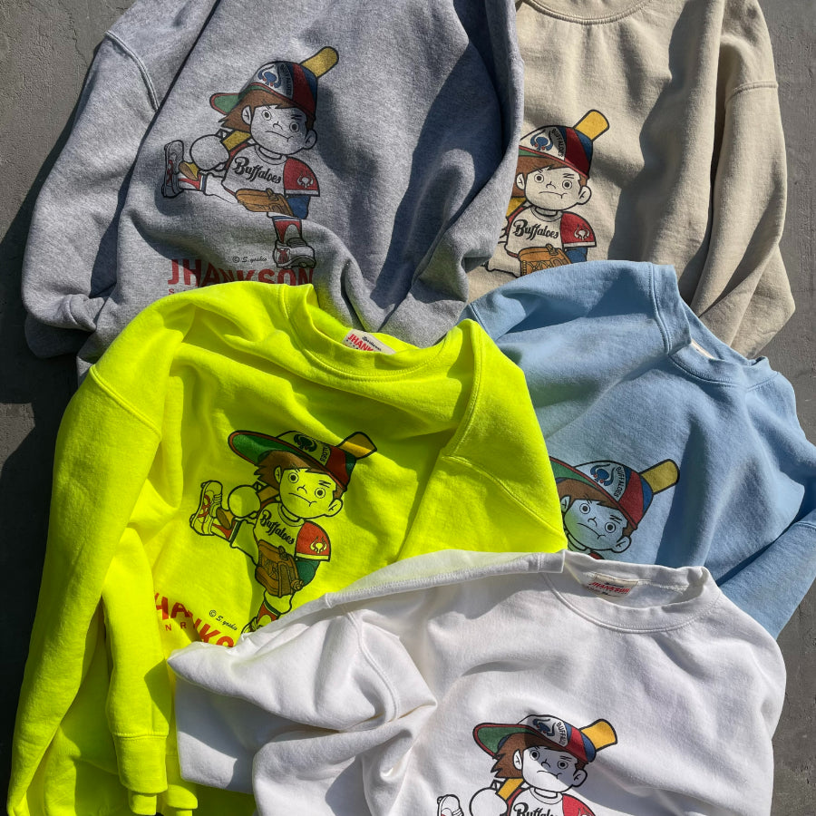 JHANKSON ジャンクソン / 別注生産 /  裏起毛 スウェットクルーネック トレーナー / BUFFA-KUN SWEAT CREW - SAND / バッファ君 近鉄バファローズ