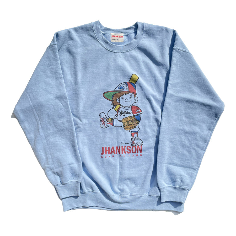 JHANKSON ジャンクソン / 別注生産 /  裏起毛 スウェットクルーネック トレーナー / BUFFA-KUN SWEAT CREW - LIGHT BLUE / バッファ君 近鉄バファローズ