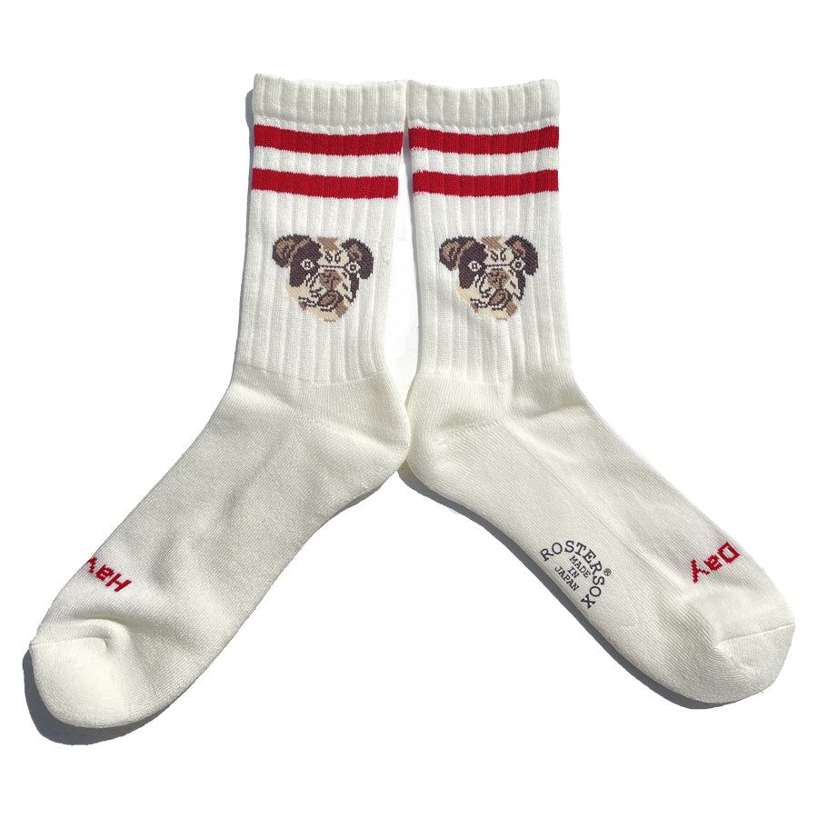 ROSTER SOX(ロスターソックス) / 靴下 クルーソックス   / DOG - WHITE / RS-489 / メンズ レディース 犬 イヌ ラインソックス