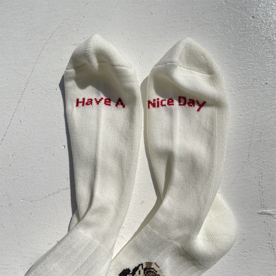 ROSTER SOX(ロスターソックス) / 靴下 クルーソックス   / DOG - WHITE / RS-489 / メンズ レディース 犬 イヌ ラインソックス