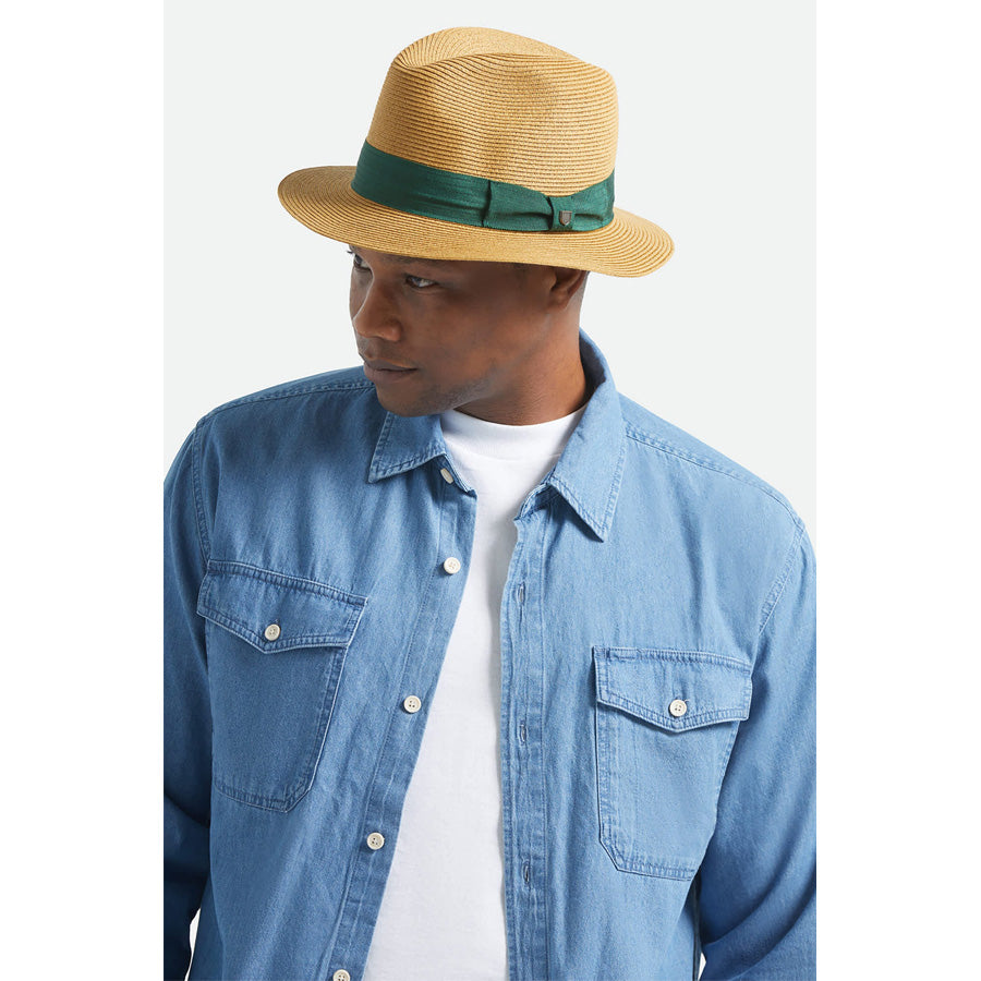 BRIXTON ( ブリクストン ) / パッカブル ストローハット 帽子 / ROMA STRAW PACKABLE FEDORA - DARK TAN x PRIMAL GREEN / 12008 - DKTPG