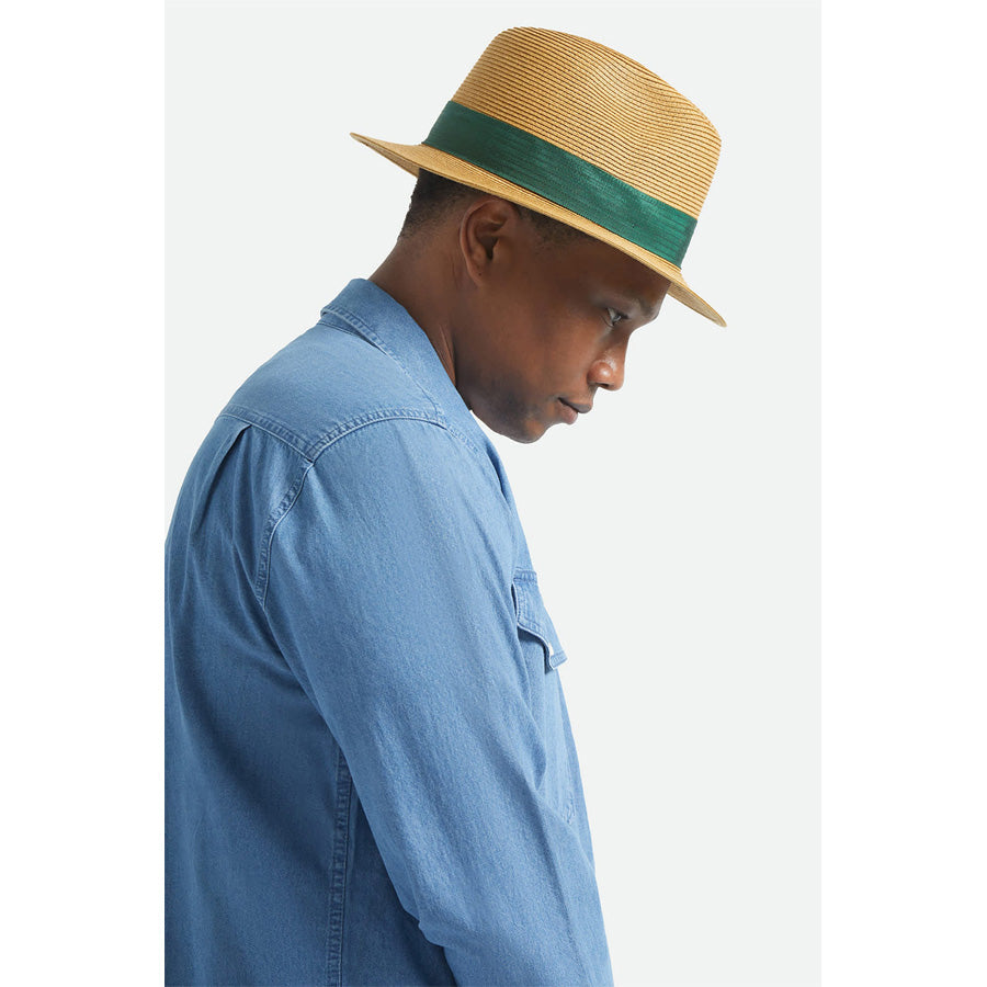 BRIXTON ( ブリクストン ) / パッカブル ストローハット 帽子 / ROMA STRAW PACKABLE FEDORA - DARK TAN x PRIMAL GREEN / 12008 - DKTPG