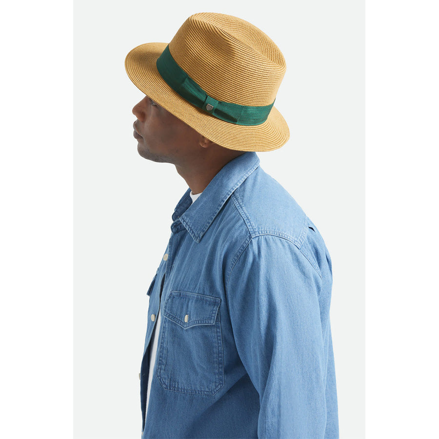 BRIXTON ( ブリクストン ) / パッカブル ストローハット 帽子 / ROMA STRAW PACKABLE FEDORA - DARK TAN x PRIMAL GREEN / 12008 - DKTPG