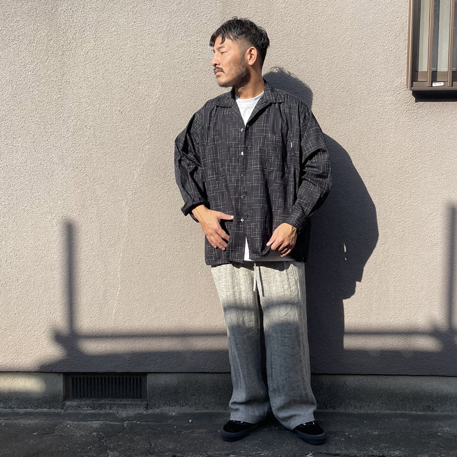 WAX(ワックス)  / 長袖オープンカラーシャツ / FADE  CHECK OPEN SHIRTS - BLACK / WX-0495 / メンズ THM 日本製