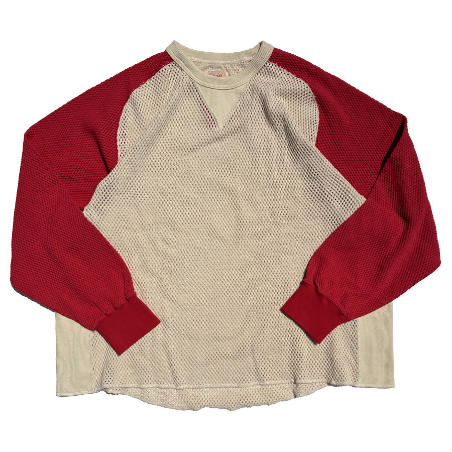 IMPRESTORE (インプレストア) / 長袖 コットンメッシュ ロンT /  Mesh Feedom Long T -  Natural x Red / CZ-ImSt-393 - Ruker / メンズ
