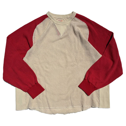 IMPRESTORE (インプレストア) / 長袖 コットンメッシュ ロンT /  Mesh Feedom Long T -  Natural x Red / CZ-ImSt-393 - Ruker / メンズ