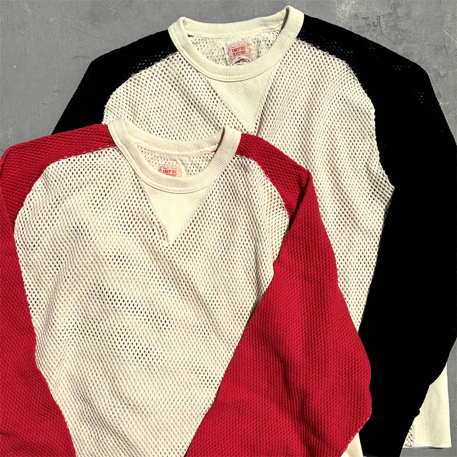 IMPRESTORE (インプレストア) / 長袖 コットンメッシュ ロンT /  Mesh Feedom Long T -  Natural x Red / CZ-ImSt-393 - Ruker / メンズ