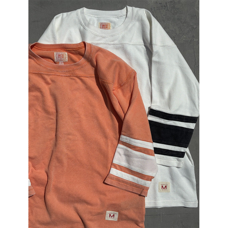 IMPRESTORE (インプレストア) / コットンメッシュ 七分袖Tシャツ /  Football 3/4sleeves with Sleeve Lines -  Faded Ivoly / CZ-ImSt-386 -  Bull-mesh t-cloth V.D / メンズ